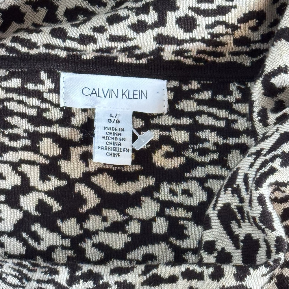 Calvin Klein Leopard Print Black White Cowl Neck Hi-Low Sweater Tunic Women's L - Picture 6 of 8